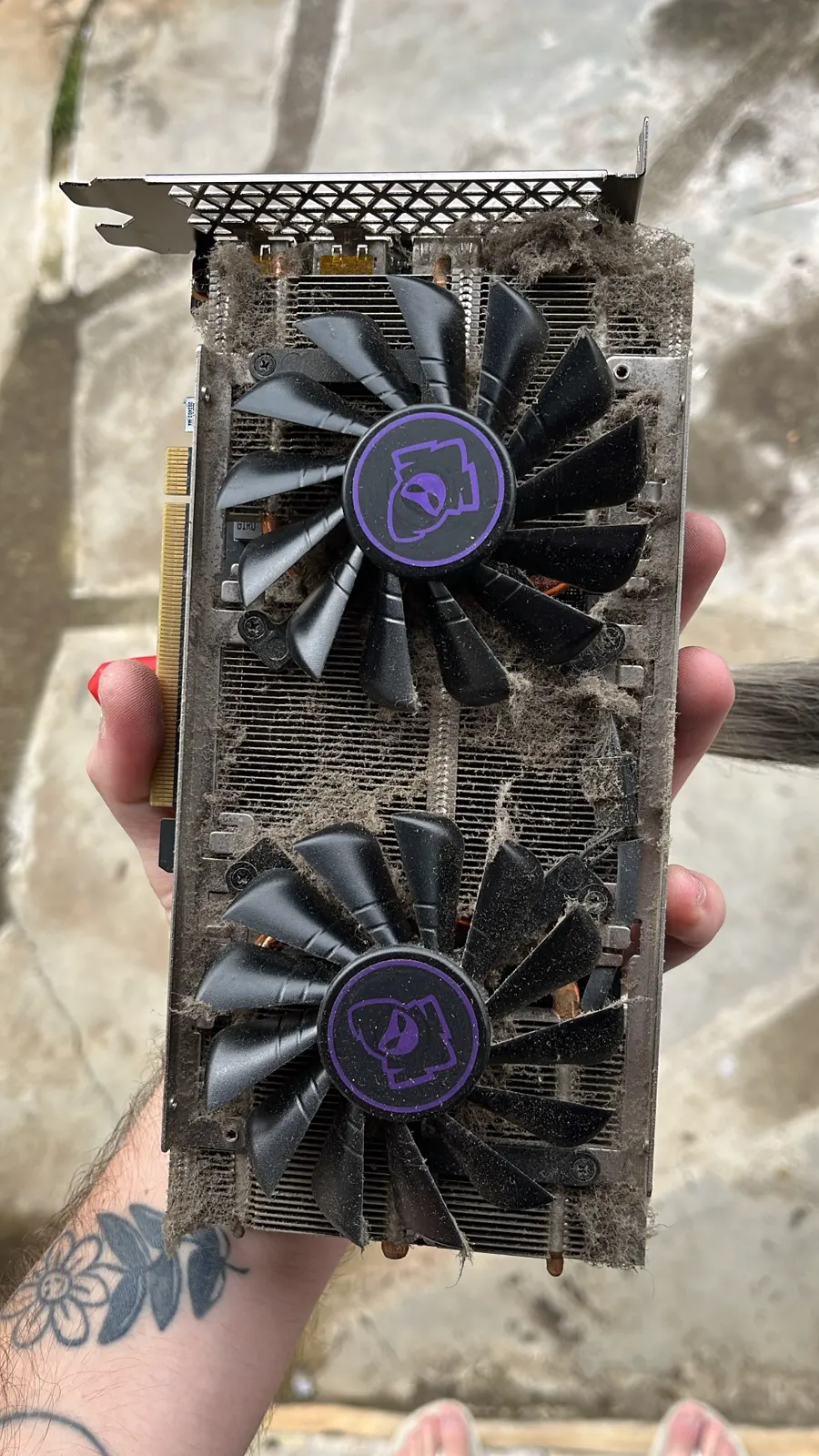 Antes: placa de vídeo coberta de poeira